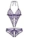 ADOME Women Lingerie Deep V Halter Lace Babydoll Mini Bodysuit, Style1-purple, Medium