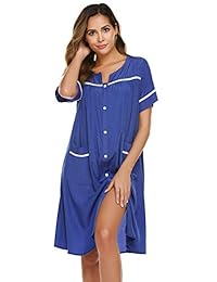 luxilooks Ropa de dormir para mujer, bata de plumón con botones, vestido de casa, manga corta, algodón, abrigo de casa, camisón S-XXL