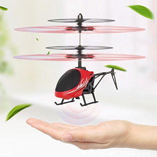 Elevin(TM) Flying Mini RC Infraed Induction Helicopter Aircraft Flashing Light Toys for Kid (Red)