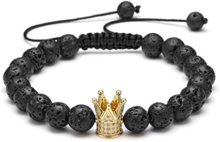 CrystalTears Lava Stone Diffuser Bracelet Gold King Crown Bracelet for Men, Adjustable, Healing,Grounding,Meditation