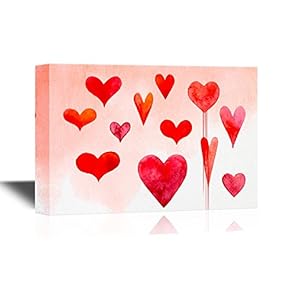 Canvas Wall Art - Red Hearts on Retro Style Pink Background - Gallery Wrap Modern Home Art | Ready to Hang - 12x18 inches