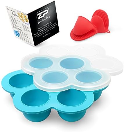 ZeePeePro Silicone Egg Bites Mold for Instant Pot,Fits Instant Pot 5,6,8 qt Pressure Cooker,Reusable Baby Food Storage Container With Lid + BONUS High-Heat Resistant Silicone Mitts and 4 Recipes