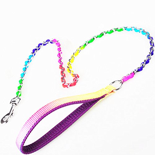 JWPCEU Rainbow Color Chain Chrome Plated Metal Dog Leash Dog Chain with Padded Handle,2.5mm * 100cm