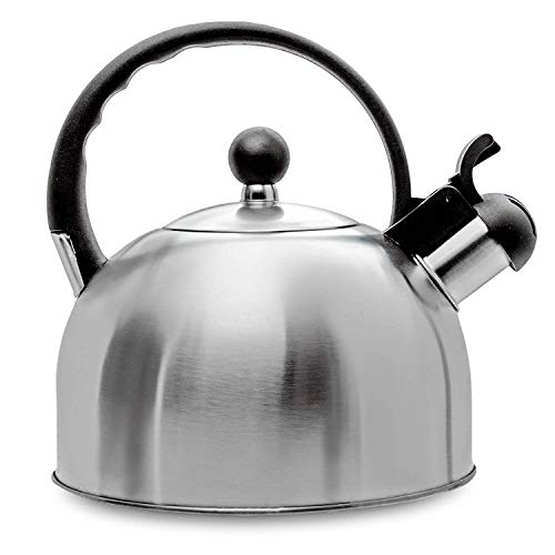 Whistling Stovetop Tea Kettle- Stainless Steel Tea Kettle- Tea Pot Serves up to 10.5 Cups- with Cool Grip Ergonomic Handle- Rust Resistant 2.5 Liter Stovetop Kettle- by Millennium (Stainless Steel)
