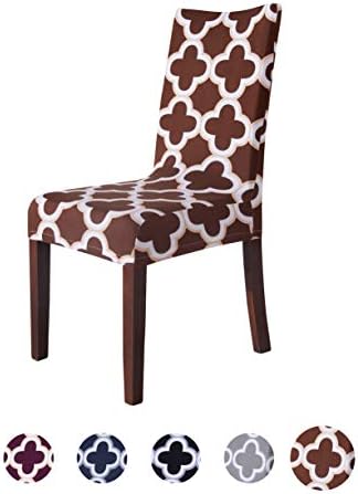 SARAFLORA Moroccan Dining Chair Slipcovers - Stretch Washable Seat Protectors for Kitchen Living Room Wedding Hotel Ceremony Party (4 Pcs, Khaki)