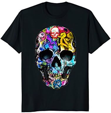 Mens HUMAN GRAFFITI ART SKULL - retro vintage skater T-shirt 2XL Black