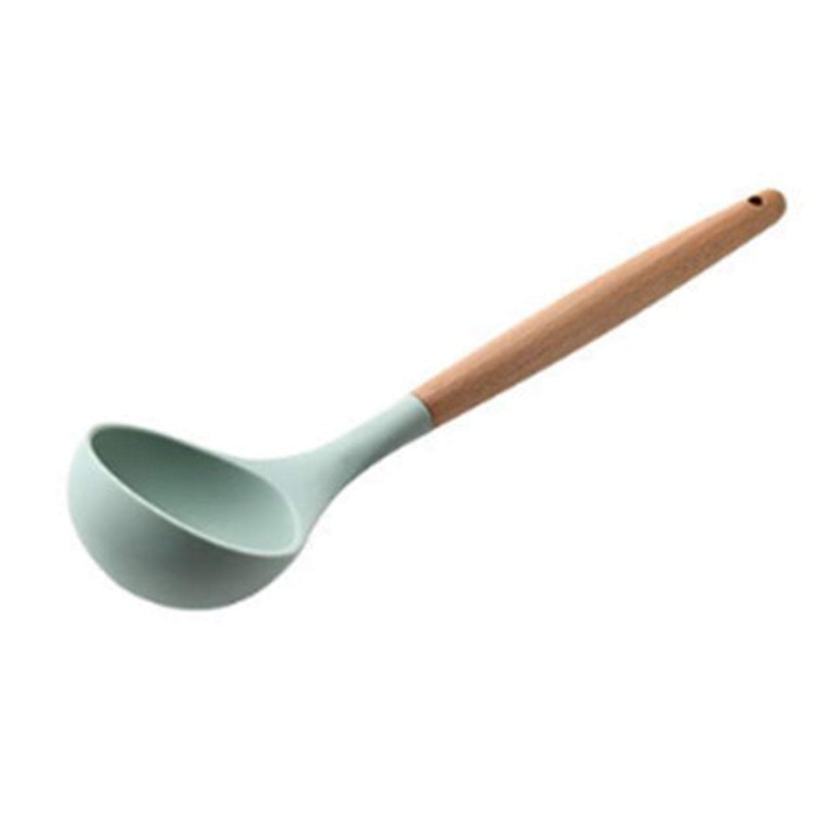 Silicone Soup Ladle with Wooden Handle, Heat Resistant Comfortable Grip Kitchen Utensil for Household