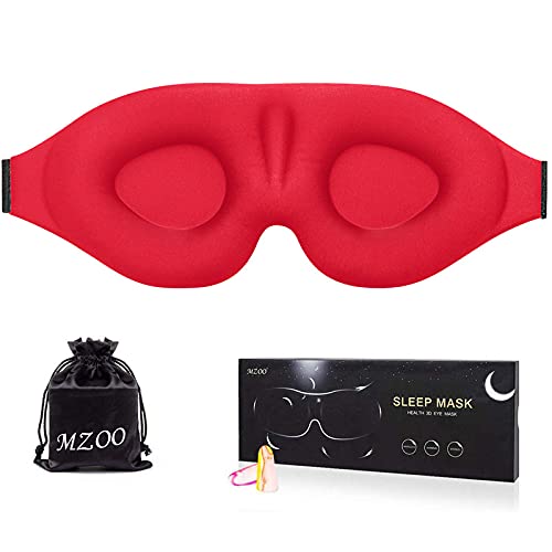 MZOO Sleep Eye Mask for Men Women, 3D Contoured Cup Sleeping Mask & Blindfold, Concave Molded Night Sleep Mask, Block Out Light, Soft Comfort Eye Shade Cover for Travel Yoga Nap, Red