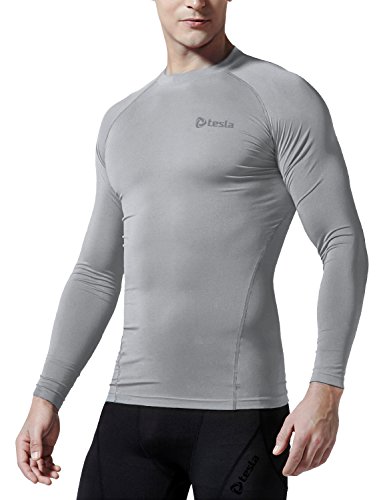 TSLA Men's Thermal Wintergear Compression Baselayer Long Sleeve Top, Wintergear Core(r34) - Light Grey, Small