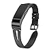 bayite Leather Bands Compatible with Fitbit Charge 2, Replacement Genuine Wristband Straps Women Men, Black with Black Connector Large