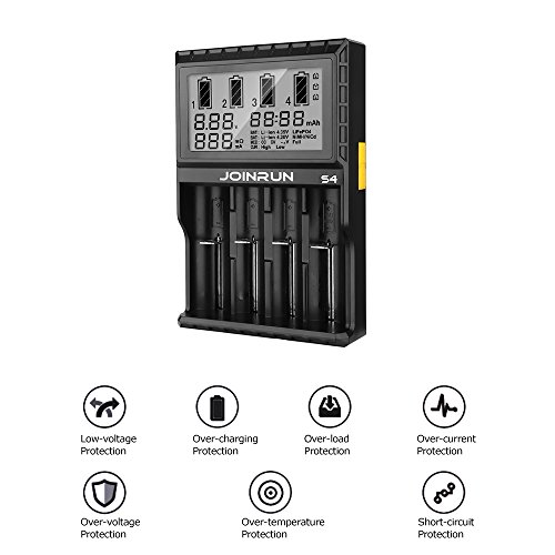 LCD Display Speedy Universal Battery Charger, WAAO Joinrun S4 Smart Charger for Rechargeable Batteries Ni-MH Ni-Cd A AA AAA C, Li-ion 18650 26650 26500 22650 18490 17670 17500 RCR123