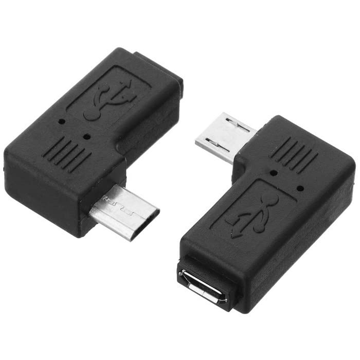 CY 2pcs 90 Degree Left Right Angled Micro USB 2.0 5P Male to Female Extension Adapter