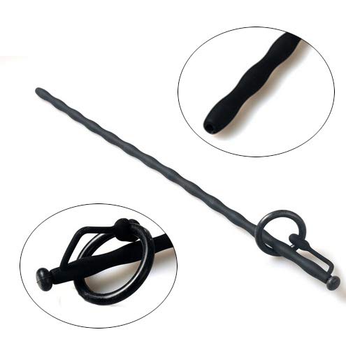 Silica Gel Handled Urethral Stretching Bladder Toys Stimulate RelaxingToys for Men Length 35cm (Dia 6mm, Black)