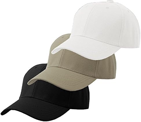 Men's Plain Baseball Cap Velcro Adjustable Curved Visor Hat - 3 Pack
