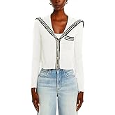EZAPINE Women's V Neck Cardigan Sweaters Cropped Sailor Collar Button Up Knit Long Sleeve Open Front Coat