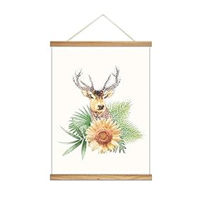 Hanging Poster Wooden Framed Beautiful Birds Flowers Plants Theme Home Wall Canvas Prints Ready to Hang - 18"x24" inches