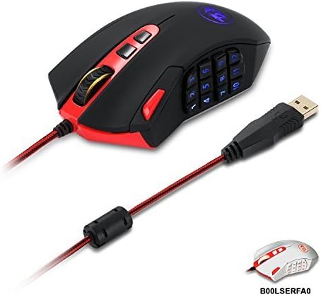 Redragon Perdition 16400 DPI High Precision Programmable Laser Gaming Mouse for PC, MMO, 18 Programmable Buttons, Weight Tuning Cartridge, 12 Side Buttons, 5 programmable user profiles, Omron Micro Switches PC, Personal Computer