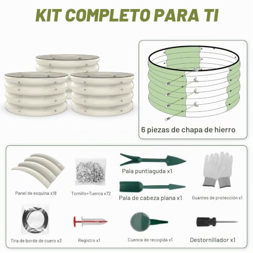 SHALL Kit de 3 piezas (61 cm x 28,8 cm) para jardinera elevada redonda, ideal para exteriores con bordes de seguridad, fácil de montar y apta para flores y frutas.