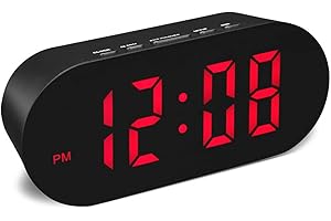 FAMICOZY Simple Easy to Use Digital Alarm Clock,Small Compact,Auto Dim at Night and 6 Manual Brightness adjustments,Mains Pow