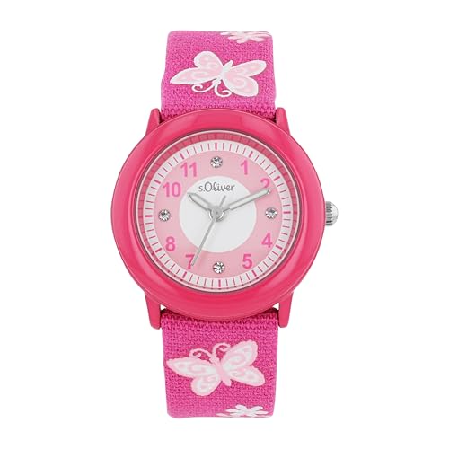 s.Oliver Orologio da polso Ragazze Bambini Orologio al quarzo Analogico, con Cinturino in tessuto, rosa, 3 bar impermeabile, viene fornito in scatola regalo orologio, 2036748