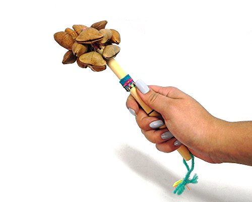 Handmade Peruvian Cacho Seed Pod Shell Nut Shaker Wooden Bamboo Handle Stick with Strap Rattle Maraca Percussion Musical Instrument