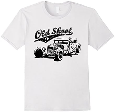 Men's Old School Auto Racing Hot Rod Car Gear, Motorsports T-Shirt XL White