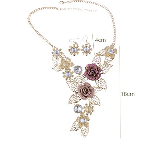 SANITRO Women's Vintage Flower Rose Gold Necklace Statement Earrings Jewelry Set - Thumbnail 2