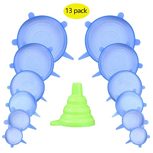 Silicone Stretch Lids,13 Pack Bowl Covers Food Huggers Reusable Expandable Containers for Fruits Vegetables Cups Bowls Dishes Cans (12 PACK)
