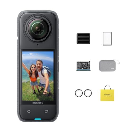 Insta360 X4 Action-Bundle - 8K wasserdichte 360 Action Kamera, 4K Weitwinkel-Video, unsichtbarer Selfie-Stick, abnehmbare Objektivschutze, KI-Bearbeitung, Stabi