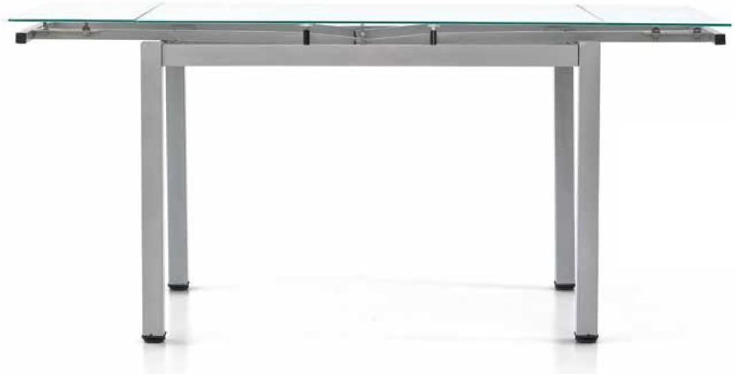 Montefiore Mago Design Grey Lacquer Extending Dining Table with Iron Frame and Glass Top