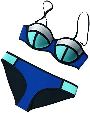 Coauan Women Color Conjoin Women Neoprene Bikini Set Swimwear Swimsuit (L:US 6-8, Navy)