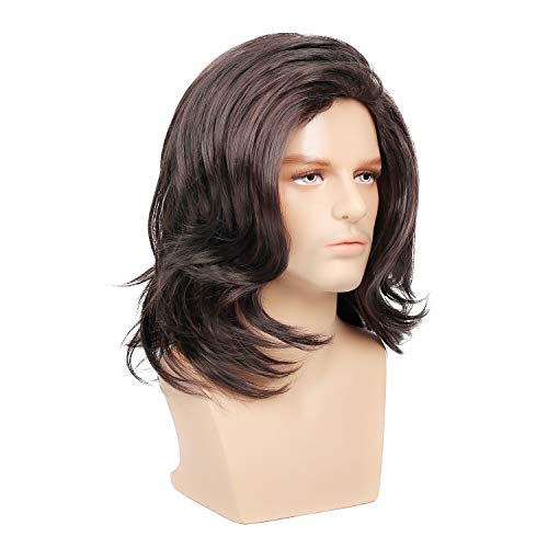 Kaneles Men's Wig Dark Brown Long Curly Natural Hair Wig Costume