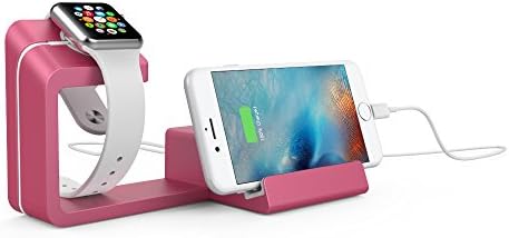 Element Works Dual 2-in-1 Charging Stand &amp; Dock for Apple Watch and Apple iPhone (Pink)