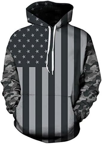 Funny Hoodies Unisex Cool Hipster USA Flag Print Striped Stars America Flag Pullover Hip Hop 3D Hoodie Sweatshirt Hooded Hoody