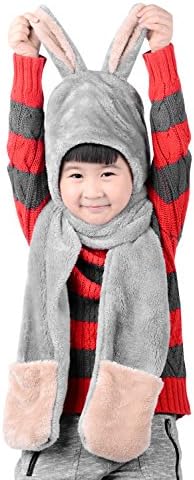 Baby Scarf Warm Winter Scarf + Hat Cute Animal for boys,girls by MissDill, Gray, 3-10 years old