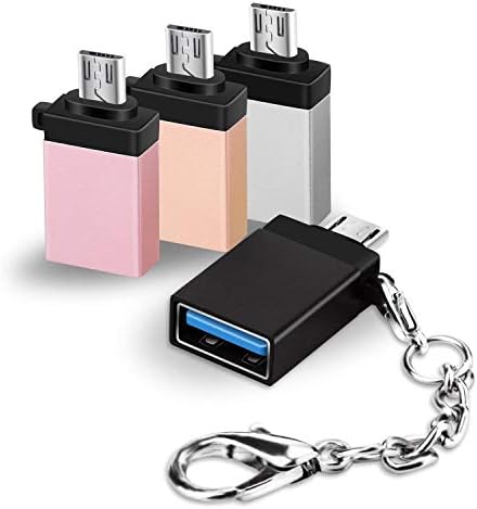 Micro USB to USB OTG Adapter 4Pack, Micro-USB B Male to USB A Female Connector with Keychain fit Android Samsung Galaxy S7 S6 Edge S5 Note 5 LG G4 Sony Nokia HTC or Tablets with ON The GO Function