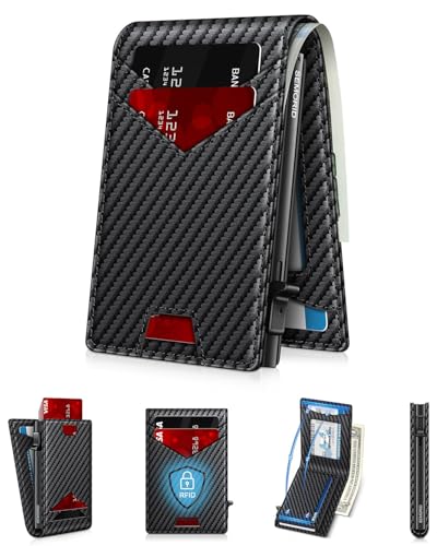 Wallet for Men Wallet with Slim Pop Up Card Holder for 12-14 Cards, RFID Blocking Bifold Minimalist Smart Wallet, Credit Card Holder with ID Window & Cash Slot, Compact Metal Card Case, Gifts for Men