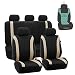 FH Group FB054115 Cosmopolitan Flat Cloth Full Set Car Seat Covers, (Airbag Compatible & Split Bench) w Gift, Beige/Black Color -Fit Most Car, Truck, SUV, or Van primary
