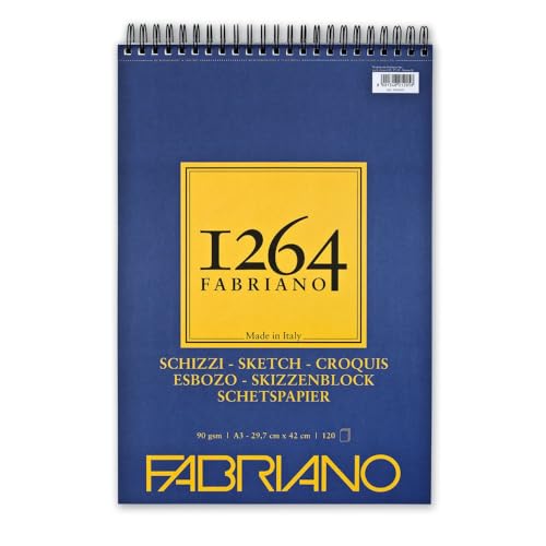 Unbekannt Fabriano Honsell 19100639 Schizzi 1264 - Bloc de dibujo con espiral, 90 g/m², DIN A3, 120 hojas papel boceto en blanco marfil, sin ácidos, ligeramente granulado, para todas las técnicas