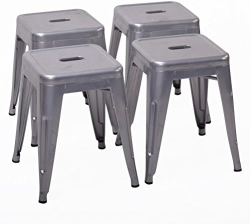 HAOBO Home Modern Industrial Metal Stool [Set of 4] Stackable for Indoor/Outdoor 18" Dining Chair, Silver