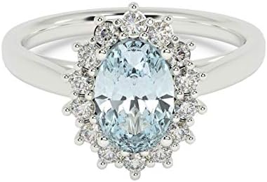 100% Natural 1.25 Ct Aquamarine & Diamond Cluster Ring in 9k (375) White Gold - Available Ring Size H - S