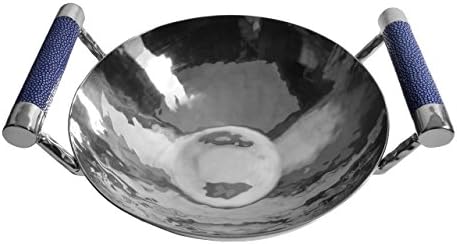 VIVO Hammered Stainless Steel 8-inch Bowl with Shagreen Handles, Navy