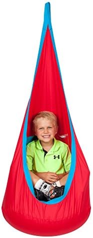 Kids Pod Swing Indoor &amp; Outdoor Hanging Hammock By WNG Brands Hugglepod Sensory Swing With Inflatable Cushion &amp; Mounting Accessories Ideal For Patio, Trees &amp; Ceiling 3 Colors Available (Red)