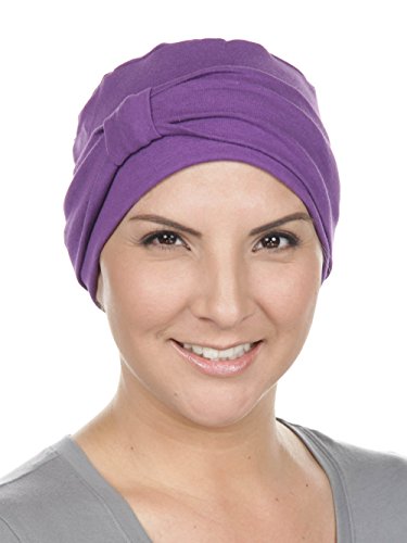 Comfort Cotton Sleep Cap & Headband Chemo Hat Beanie Turban for Cancer Purple
