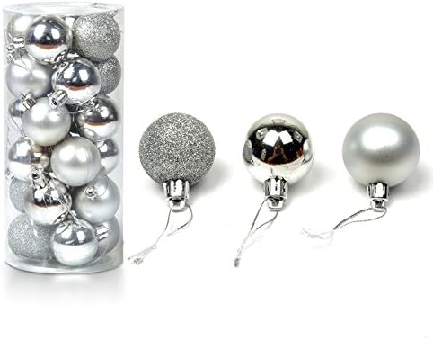 24 Piece Christmas Baubles Balls Xmas Tree Balls Decoration Party Ornaments Set (Silver)