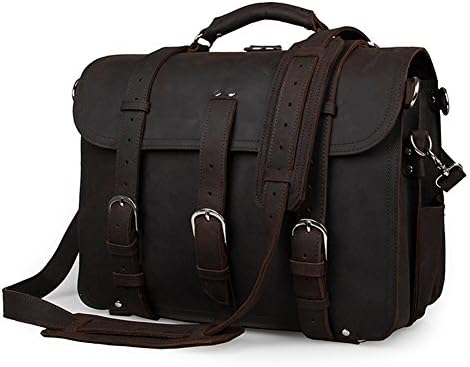 Neweekend Men's Genuine Leather Briefcase Shoulder Handbag Messenger 17 Inch Laptop Bag (Dark brown)