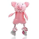 UOLIWO Squeaky Pig Toys for Dogs, Durable Puppy Squeaky Dog Toys Stuffed Animal Plush and Oxford Dog Chew Toy with Rope Legs and 3 Squeakers for Small and Medium Dogs