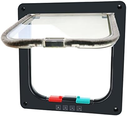 CEESC Cat Flap Door Magnetic Pet Door with 4 Way Lock for Cats, Kitties and Kittens, 2 Sizes and 2 Colors Options (M- Inner Size: 6.18"(W) x 6.30"(H), Black)