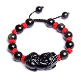 Betterdecor Feng Shui Obsidian Pi Yao Bracelet Amulet for Wealth and Good Luck (With a Pounch)