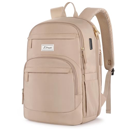 ETRONIK Travel Backpack for Women, 15.6 Inch Anti Theft Laptop Backpack with USB A & C Charging Port, Water Resistant Work Backpack, Computer Backpacks for Nurse, Teacher, College, School, Khaki